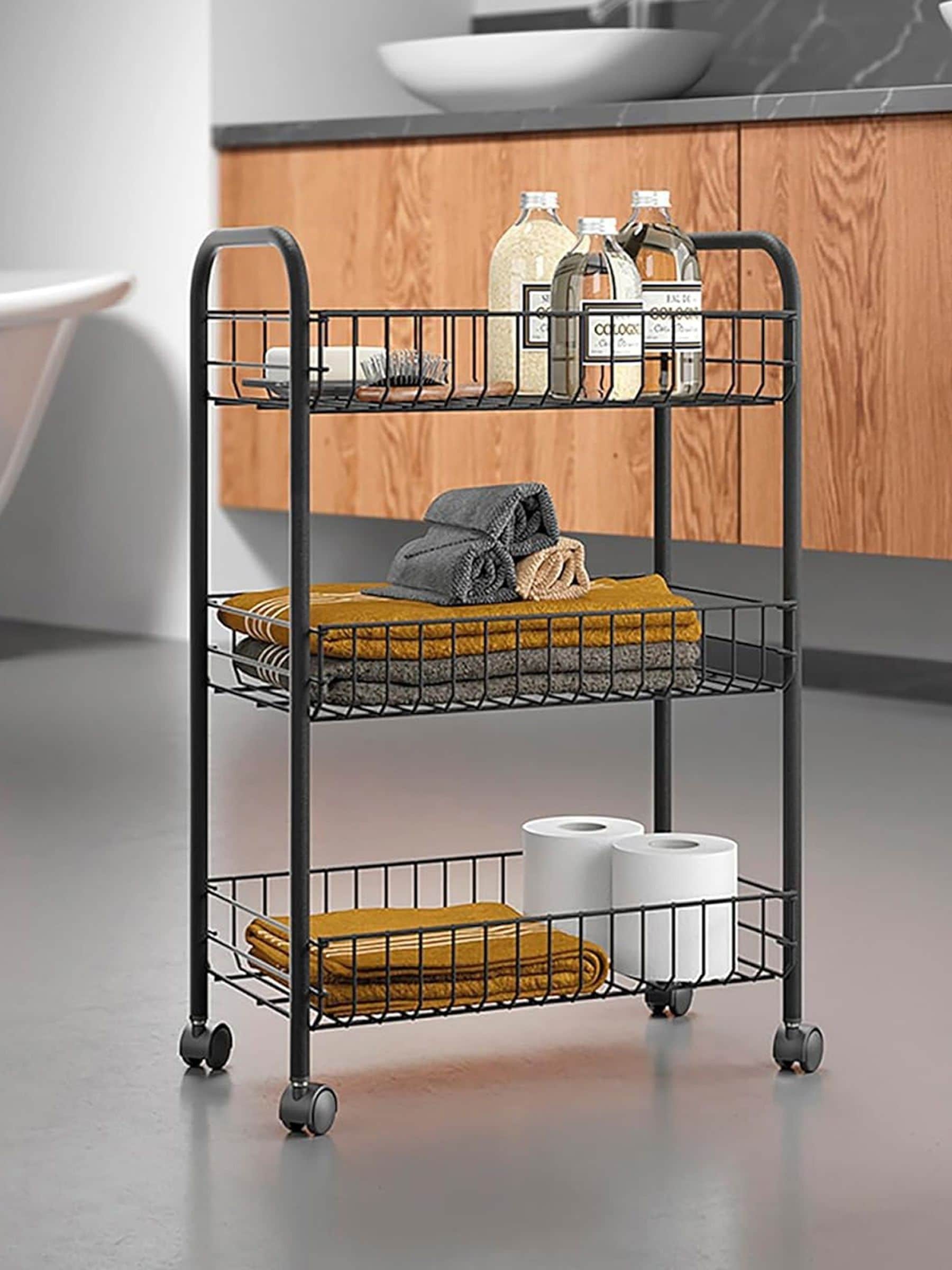 Metaltex Unisex Black Lugano 3 Tier Storage Rolling Cart - Image 1