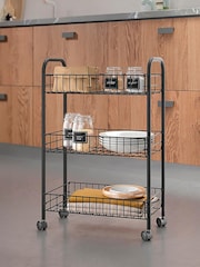 metaltex Black Lugano 3 Tier Storage Rolling Cart - Image 2 of 5
