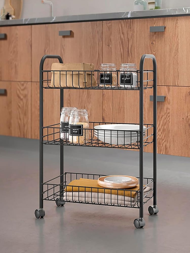metaltex Black Lugano 3 Tier Storage Rolling Cart - Image 2 of 5 metaltex Black Lugano 3 Tier Storage Rolling Cart - Image 2 of 5