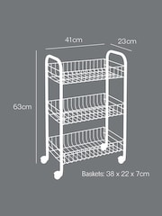 metaltex Black Lugano 3 Tier Storage Rolling Cart - Image 4 of 5