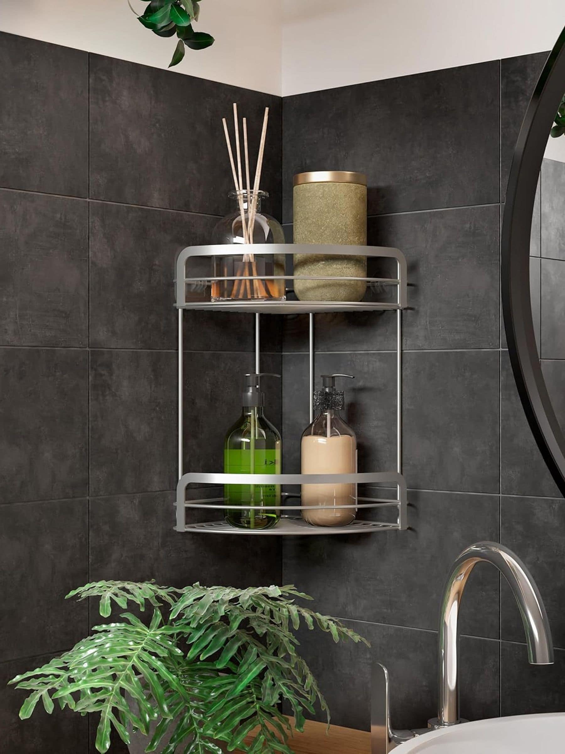 Metaltex Unisex Silver Origin Luxy 2 Tier Corner Shelf - Image 1