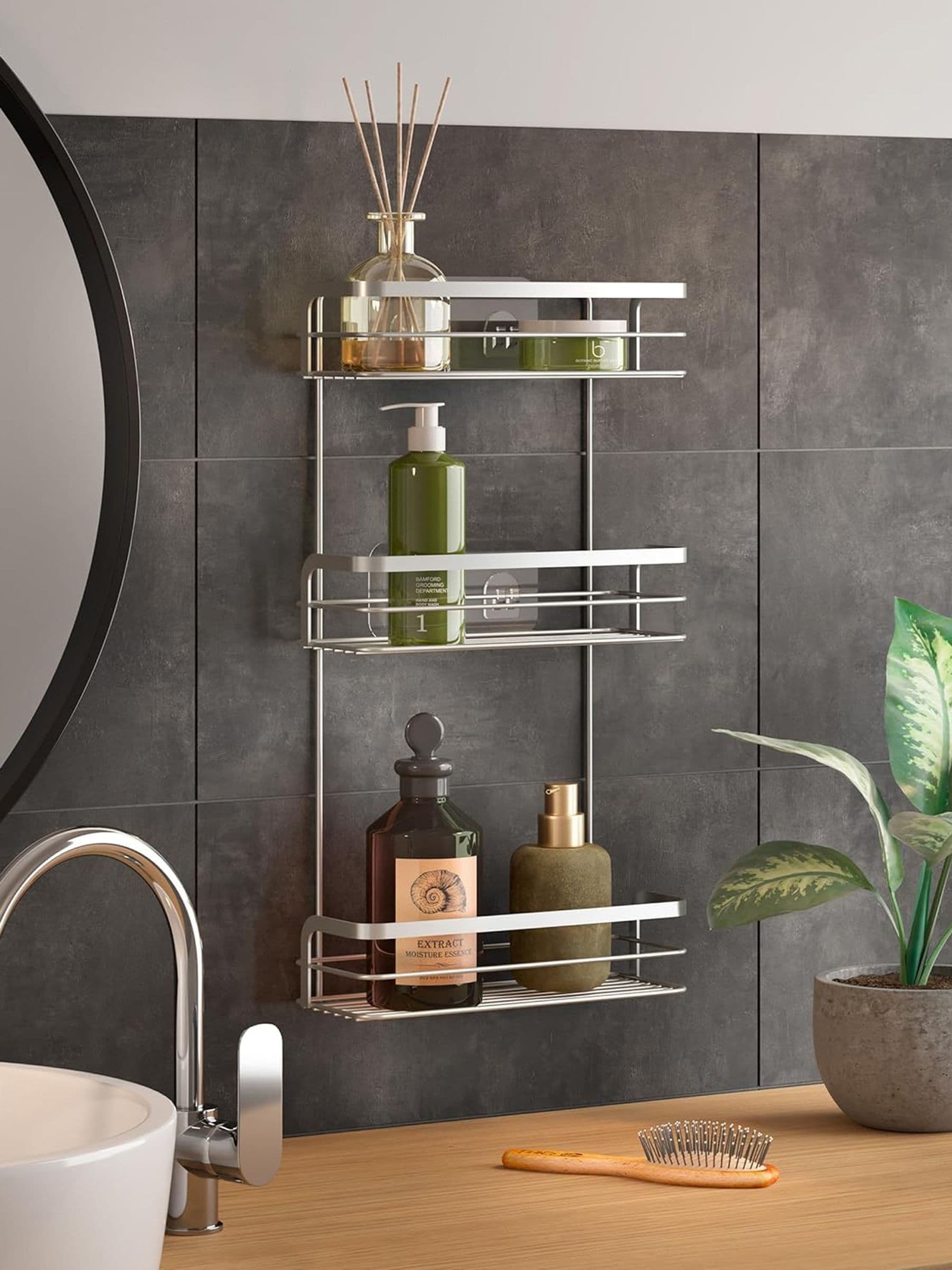 B&Q - Luxury Origin 3-Tier Rectangular Shelf Bathroom Storage RackSilver - Image 2