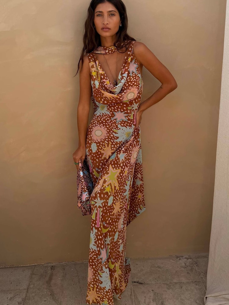 Never Fully Dressed Brown Petite Star Fawn Sophie Dress - Image 1 of 2 Never Fully Dressed Brown Petite Star Fawn Sophie Dress - Image 1 of 2