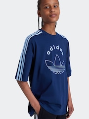 adidas Originals Blue Graphic Logo 3 Stripe T-Shirt - Image 1 of 6