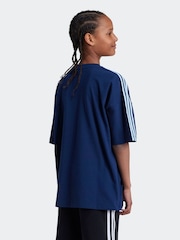 adidas Originals Blue Graphic Logo 3 Stripe T-Shirt - Image 3 of 6