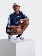 adidas Originals Blue Graphic Logo 3 Stripe T-Shirt - Image 4 of 6