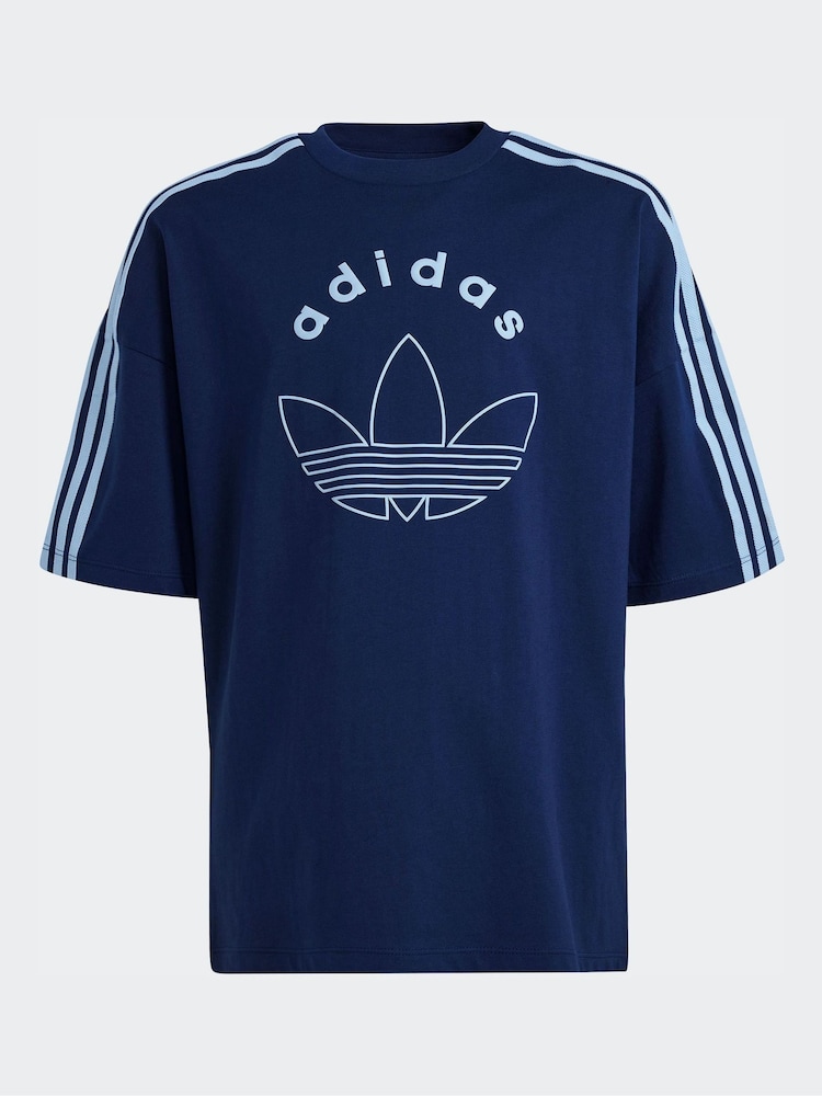 adidas Originals Blue Graphic Logo 3 Stripe T-Shirt - Image 6 of 6 adidas Originals Blue Graphic Logo 3 Stripe T-Shirt - Image 6 of 6