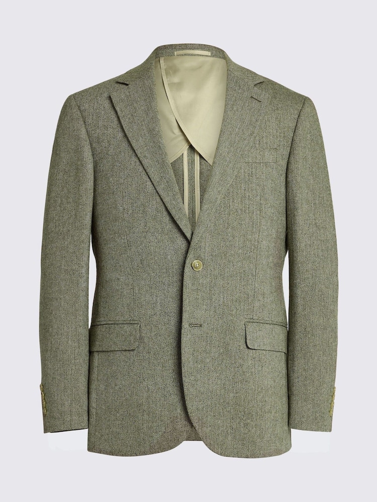 MOSS Green Tailored Fit Herringbone Suit Jacket - Image 7 of 7