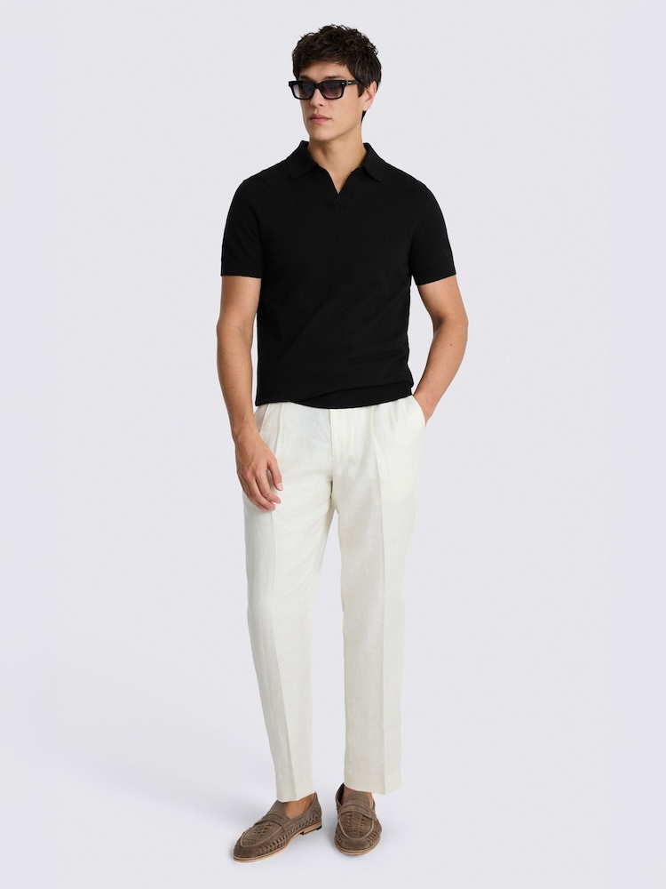 MOSS Black Linen Blend Skipper Polo Shirt - Image 2 of 3