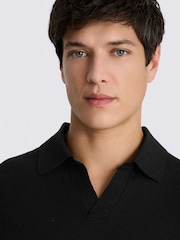 MOSS Black Linen Blend Skipper Polo Shirt - Image 3 of 3