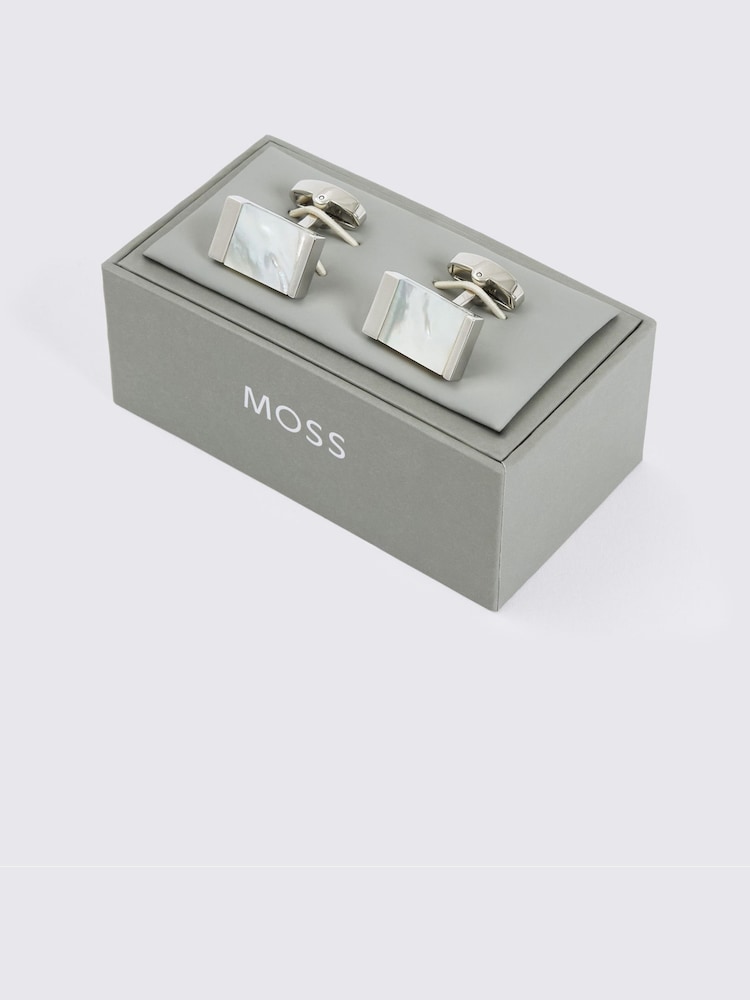 MOSS Grey Mother of Pearl Rectangle Cufflinks - Image 2 of 2