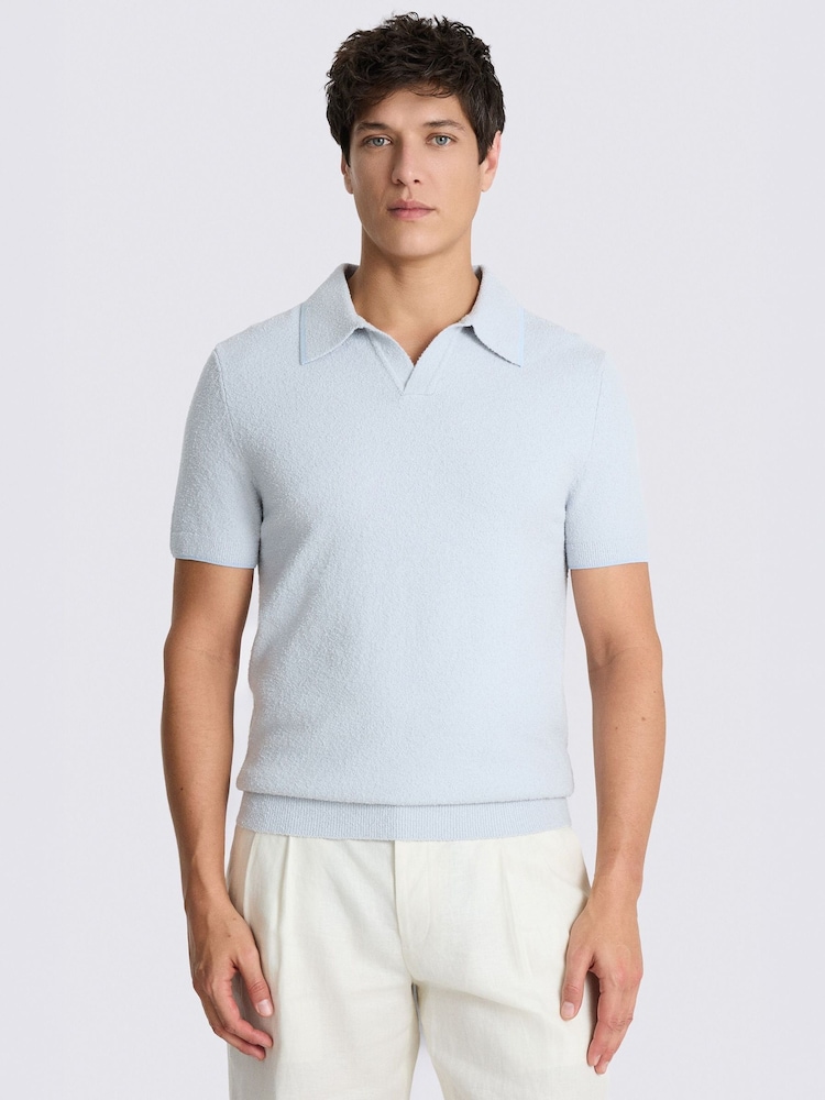 MOSS Blue Boucle Skipper Polo Shirt - Image 1 of 3