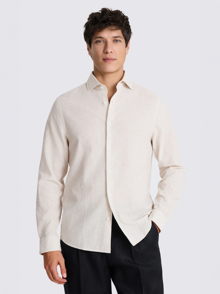 MOSS Natural Narrow Stripe Cotton Linen Shirt - Image 1 of 4
