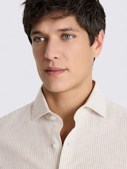 MOSS Natural Narrow Stripe Cotton Linen Shirt - Image 3 of 4