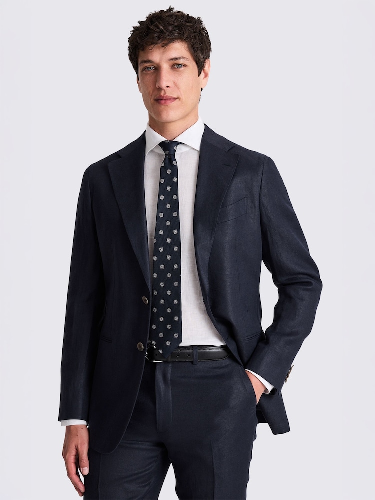 MOSS Blue Italian Tailored Fit Twill Linen Suit Jacket - Image 1 of 5