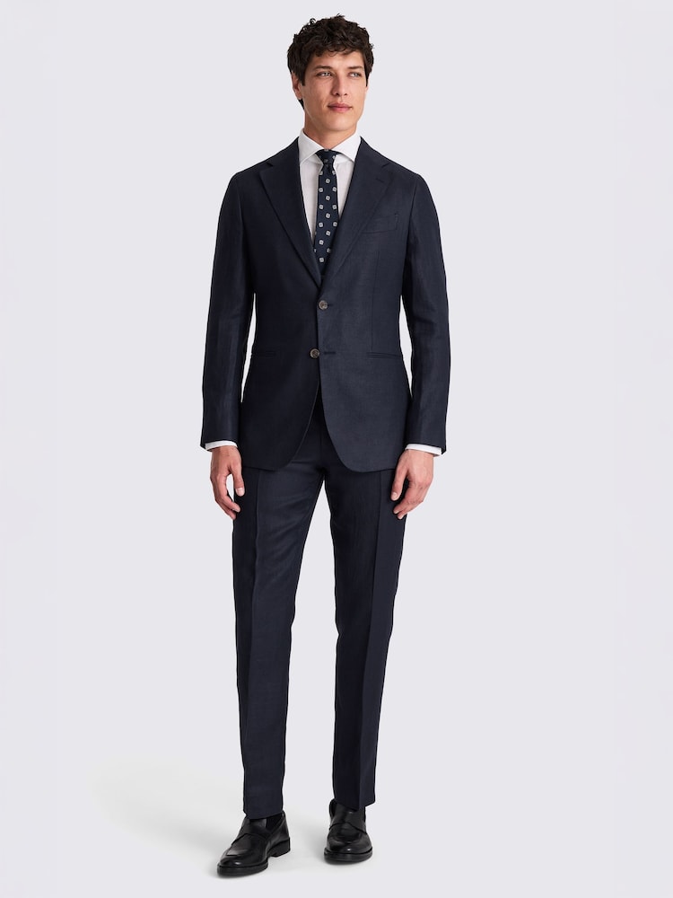 MOSS Blue Italian Tailored Fit Twill Linen Suit Jacket - Image 2 of 5