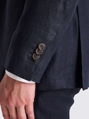 MOSS Blue Italian Tailored Fit Twill Linen Suit Jacket - Image 4 of 5