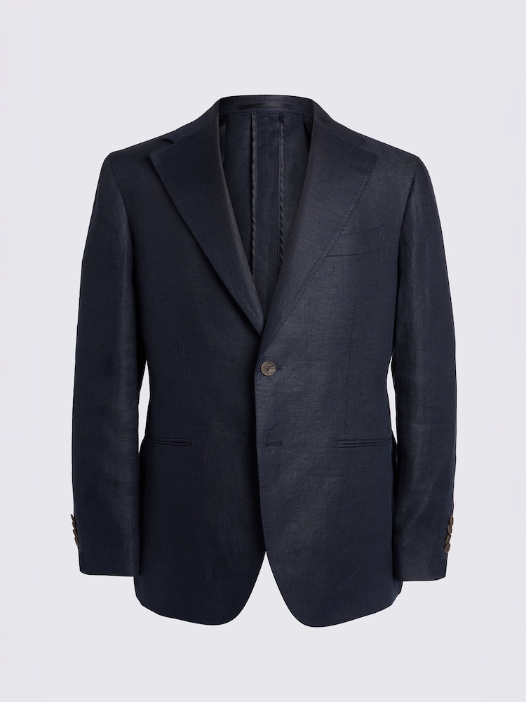 MOSS Blue Italian Tailored Fit Twill Linen Suit Jacket - Image 5 of 5