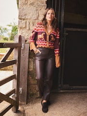 Love & Roses X Binky Camel and Burgundy Embroidered Horse Detail V-Neck Knitted Cardigan - Image 4 of 5