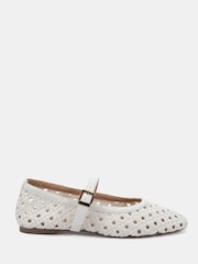 Novo White Standard Fit Faye Woven Mary Jane Flat Shoes - Image 2 of 6