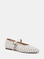 Novo White Standard Fit Faye Woven Mary Jane Flat Shoes - Image 3 of 6