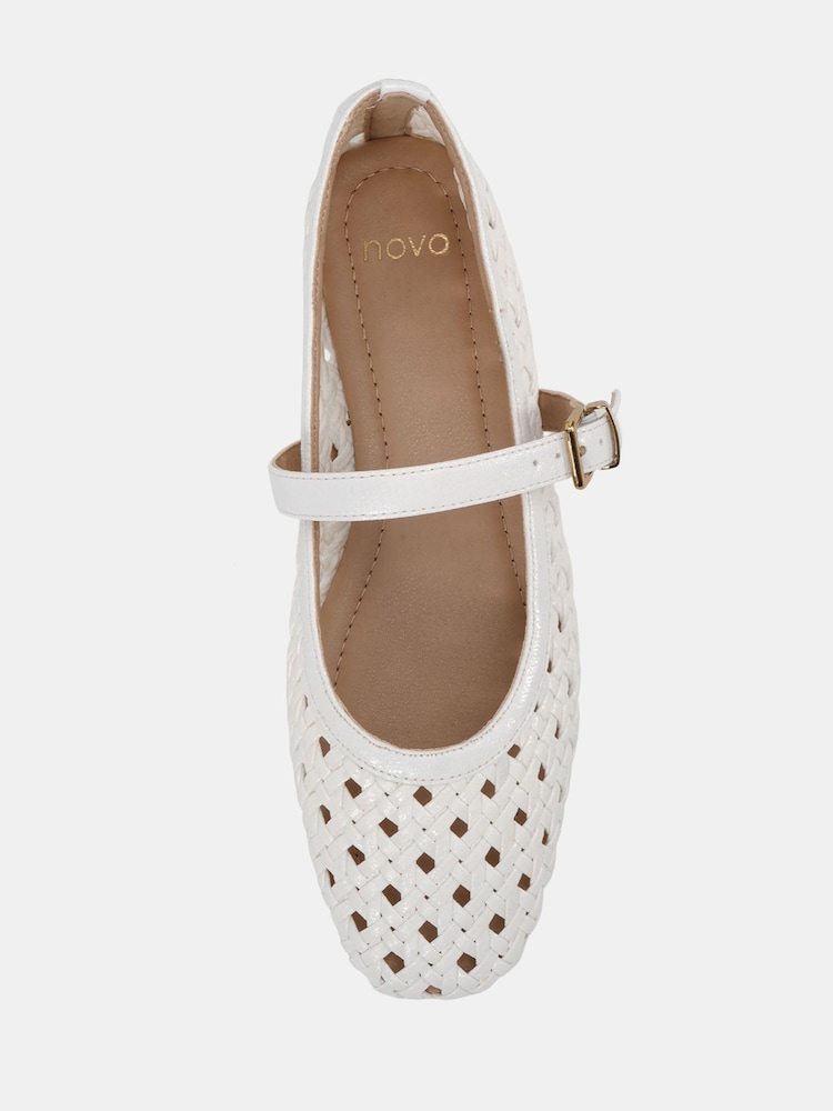 Novo White Standard Fit Faye Woven Mary Jane Flat Shoes - Image 6 of 6