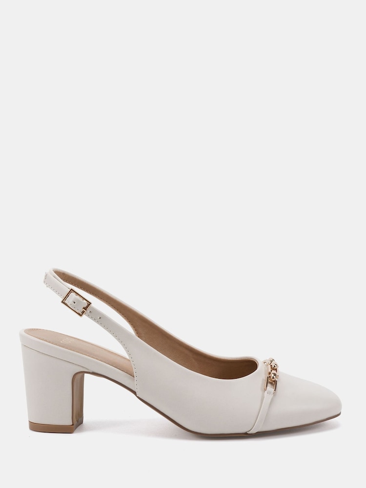 Novo Cream Standard Fit Heidi Chain Trim Block Heel Slingbacks - Image 2 of 6 Novo Cream Standard Fit Heidi Chain Trim Block Heel Slingbacks - Image 2 of 6
