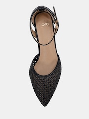 Novo Black Wide Fit Imelda Weave Two Part Block Heel Court Shoes - Image 6 of 6