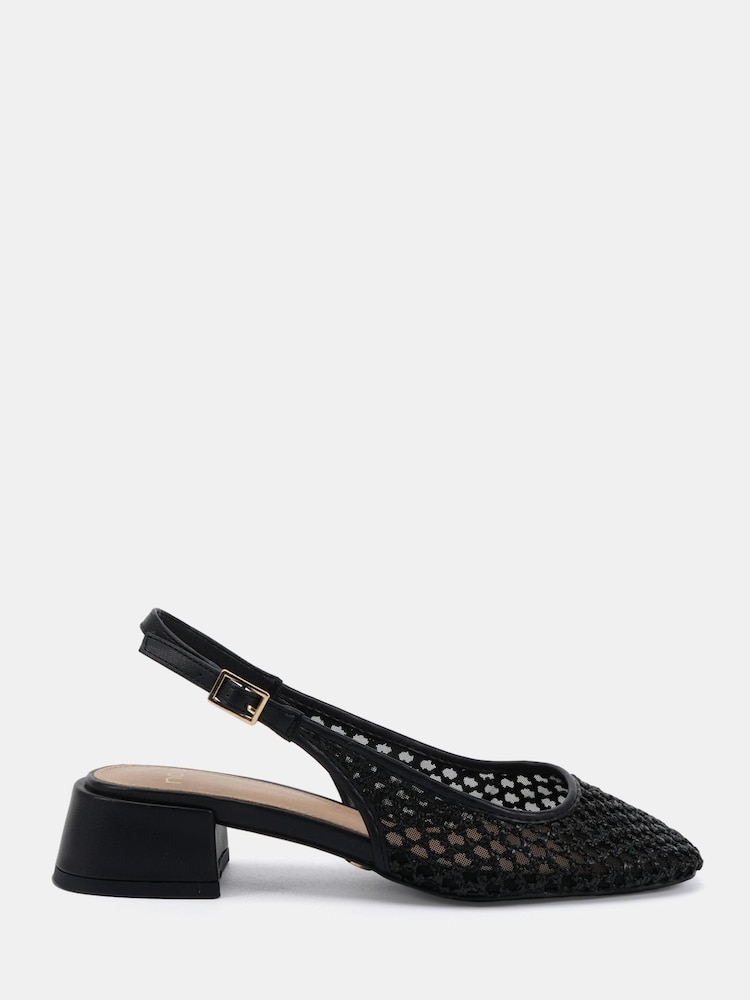 Novo Black Standard Fit Freida Woven Mesh Slingback Low Heel Shoes - Image 2 of 6 Novo Black Standard Fit Freida Woven Mesh Slingback Low Heel Shoes - Image 2 of 6