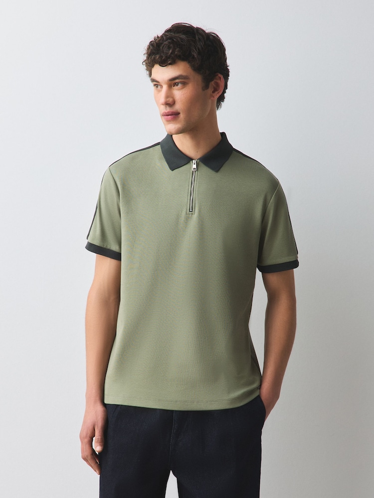 Khaki Green Overarm Stripe Polo Shirt - Image 1 of 9 Khaki Green Overarm Stripe Polo Shirt - Image 1 of 9