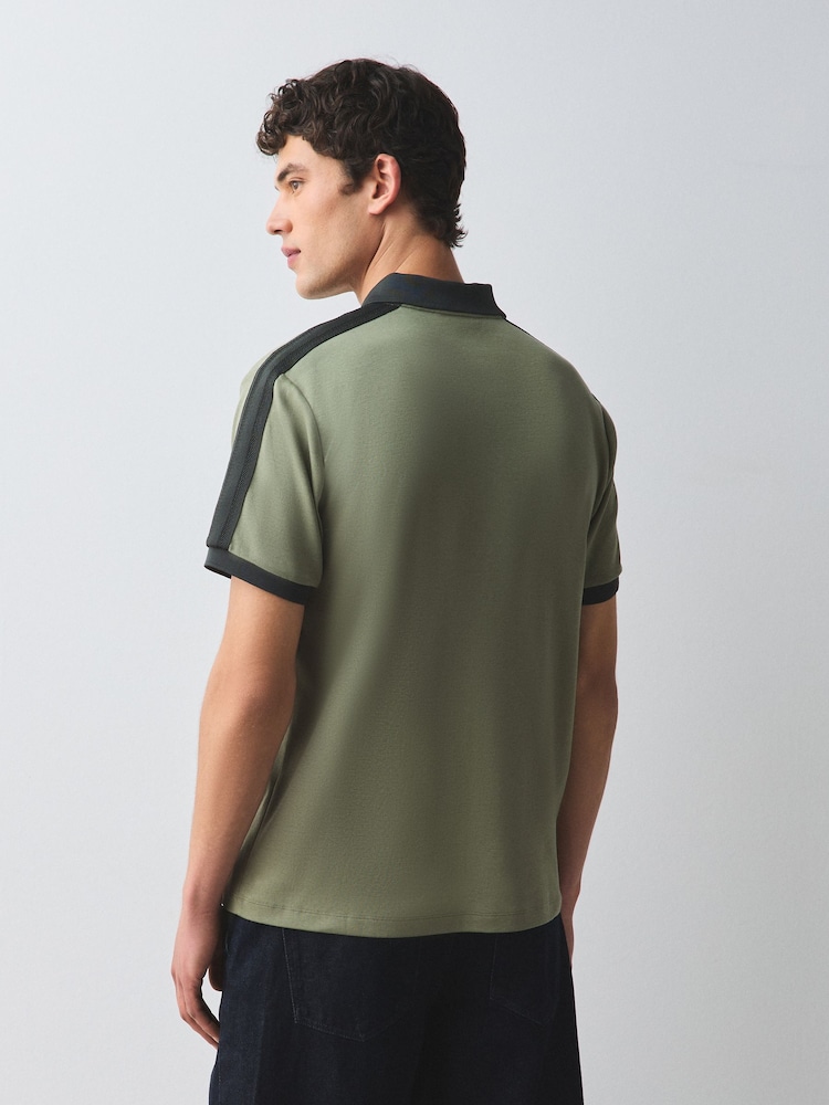 Khaki Green Overarm Stripe Polo Shirt - Image 2 of 9 Khaki Green Overarm Stripe Polo Shirt - Image 2 of 9