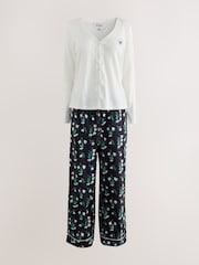 Cath Kidston Ecru/Navy Snowdrop Print Pointelle Long Sleeve Pyjamas Set - Image 1 of 5