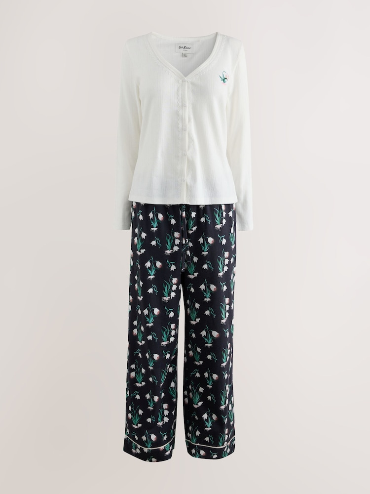 Cath Kidston Ecru/Navy Snowdrop Print Pointelle Long Sleeve Pyjamas Set - Image 1 of 5