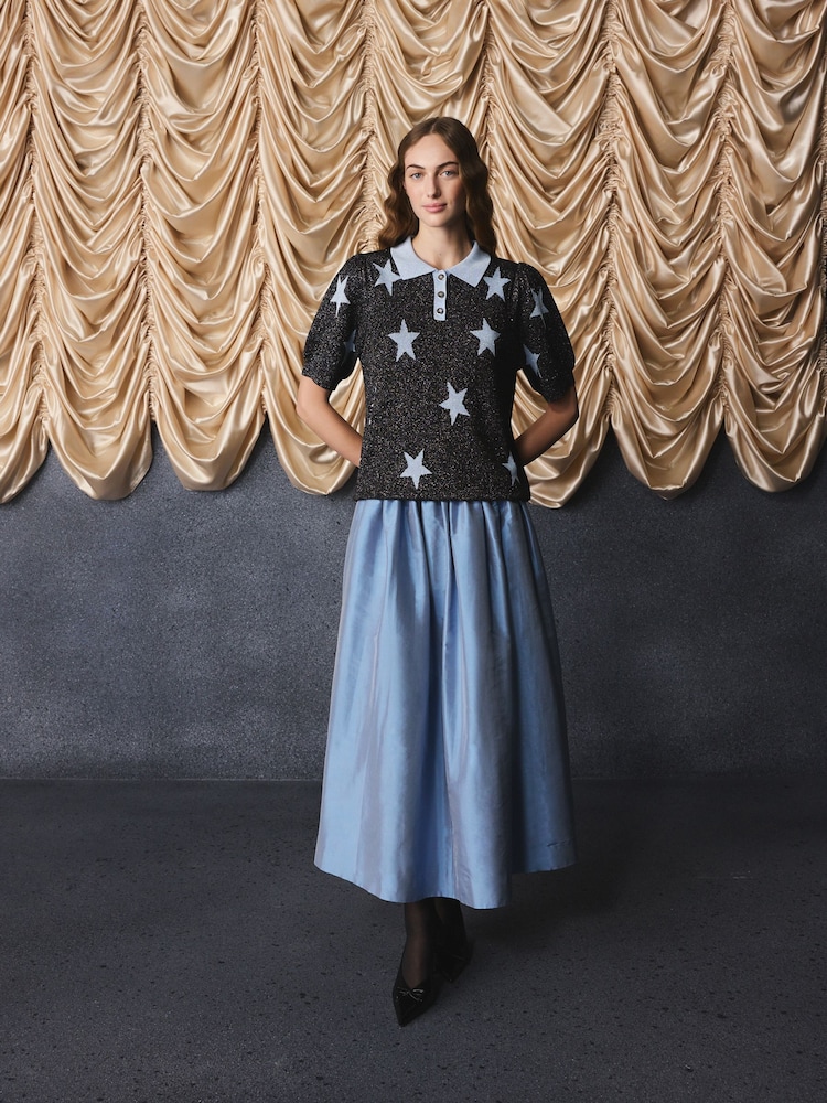 Cath Kidston Black/Blue Star Sparkle Knitted Polo Top - Image 2 of 7 Cath Kidston Black/Blue Star Sparkle Knitted Polo Top - Image 2 of 7