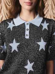 Cath Kidston Black/Blue Star Sparkle Knitted Polo Top - Image 7 of 7
