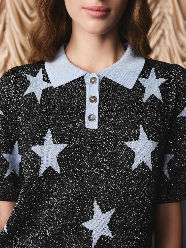 Cath Kidston Black/Blue Star Sparkle Knitted Polo Top - Image 7 of 7 Cath Kidston Black/Blue Star Sparkle Knitted Polo Top - Image 7 of 7