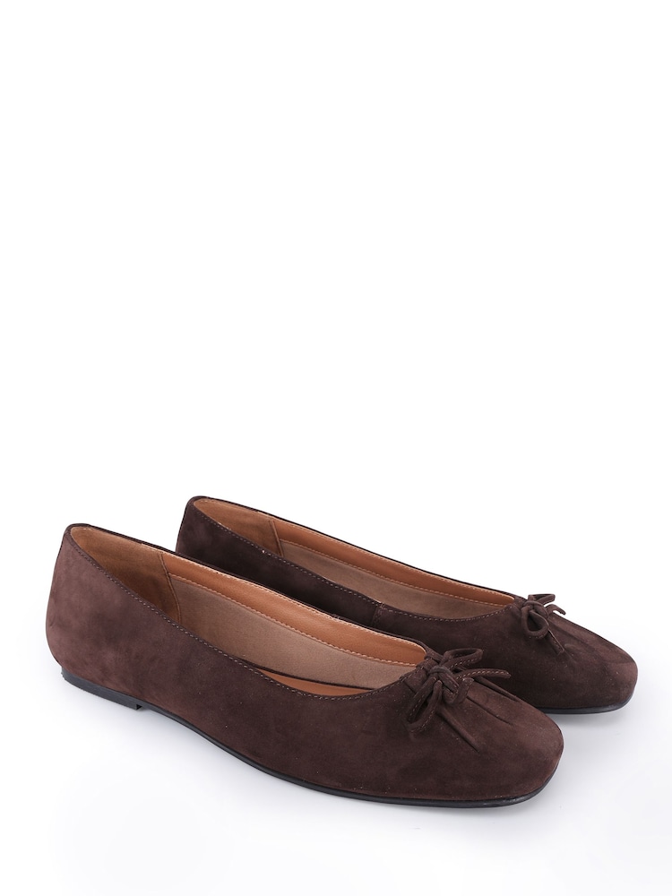 Off The Hook Brown Misty Suede Leather Ballet Flats with Bow Detail - Image 1 of 6 Off The Hook Brown Misty Suede Leather Ballet Flats with Bow Detail - Image 1 of 6