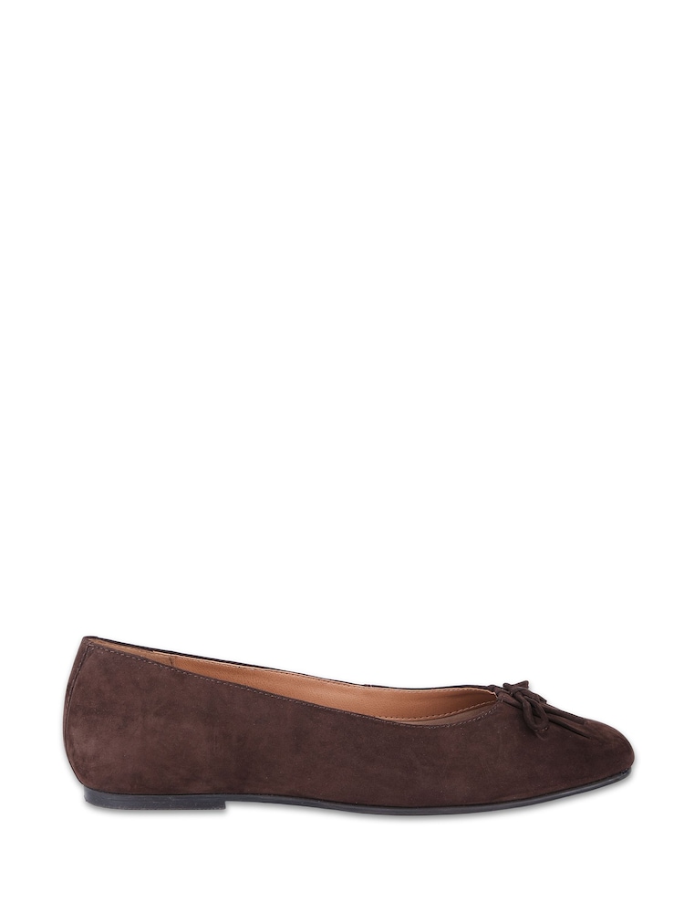 Off The Hook Brown Misty Suede Leather Ballet Flats with Bow Detail - Image 2 of 6 Off The Hook Brown Misty Suede Leather Ballet Flats with Bow Detail - Image 2 of 6