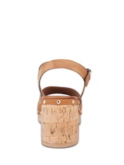 Off The Hook Brown Cleo Leather Studded Cork Platform Block Heel Sandals - Image 5 of 6