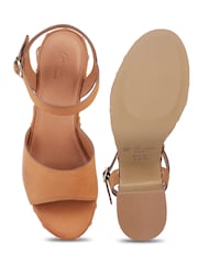 Off The Hook Brown Cleo Leather Studded Cork Platform Block Heel Sandals - Image 6 of 6