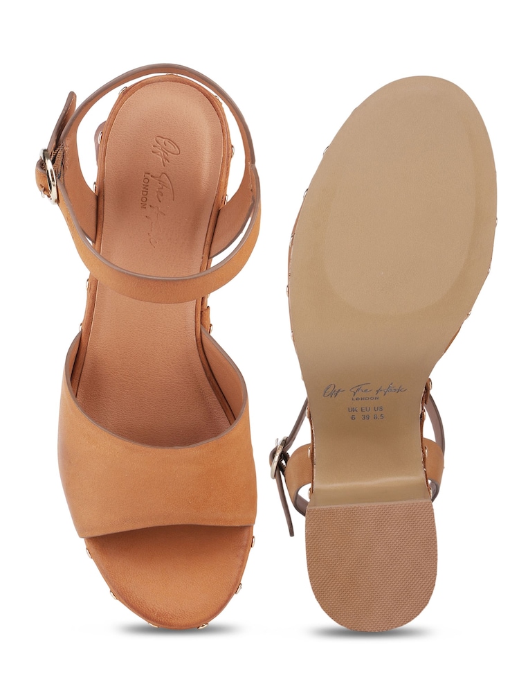 Off The Hook Brown Cleo Leather Studded Cork Platform Block Heel Sandals - Image 6 of 6