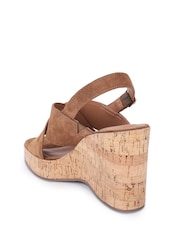Off The Hook Brown Tara Leather Cross Strap Cork Wedge Sandals - Image 4 of 6
