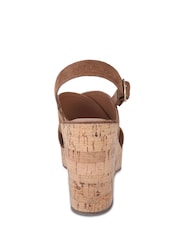 Off The Hook Brown Tara Leather Cross Strap Cork Wedge Sandals - Image 5 of 6