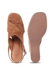 Off The Hook Brown Tara Leather Cross Strap Cork Wedge Sandals - Image 6 of 6