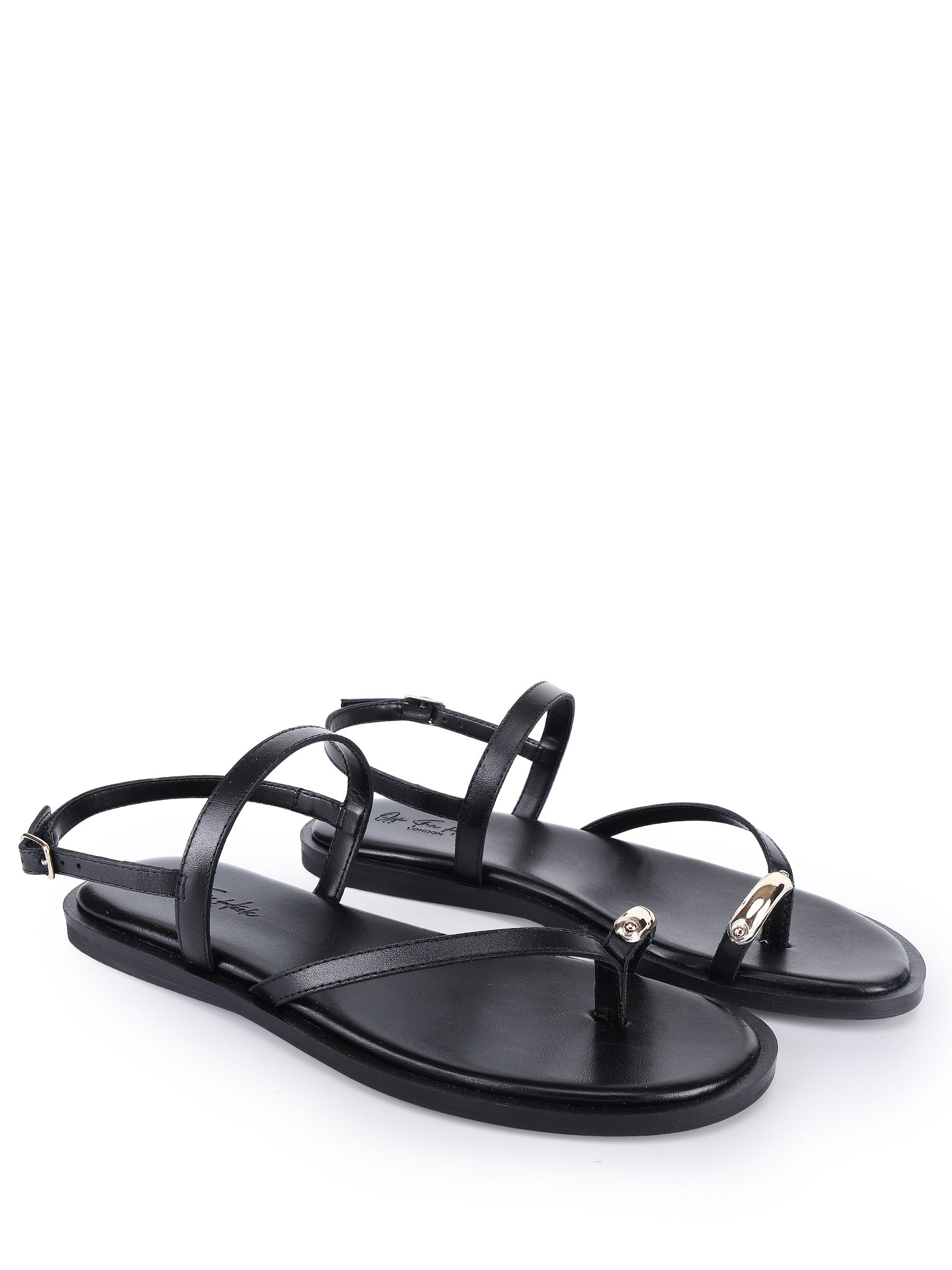 Buy Off The Hook Black Tia Leather Toe Loop Backstrap Flat Sandals