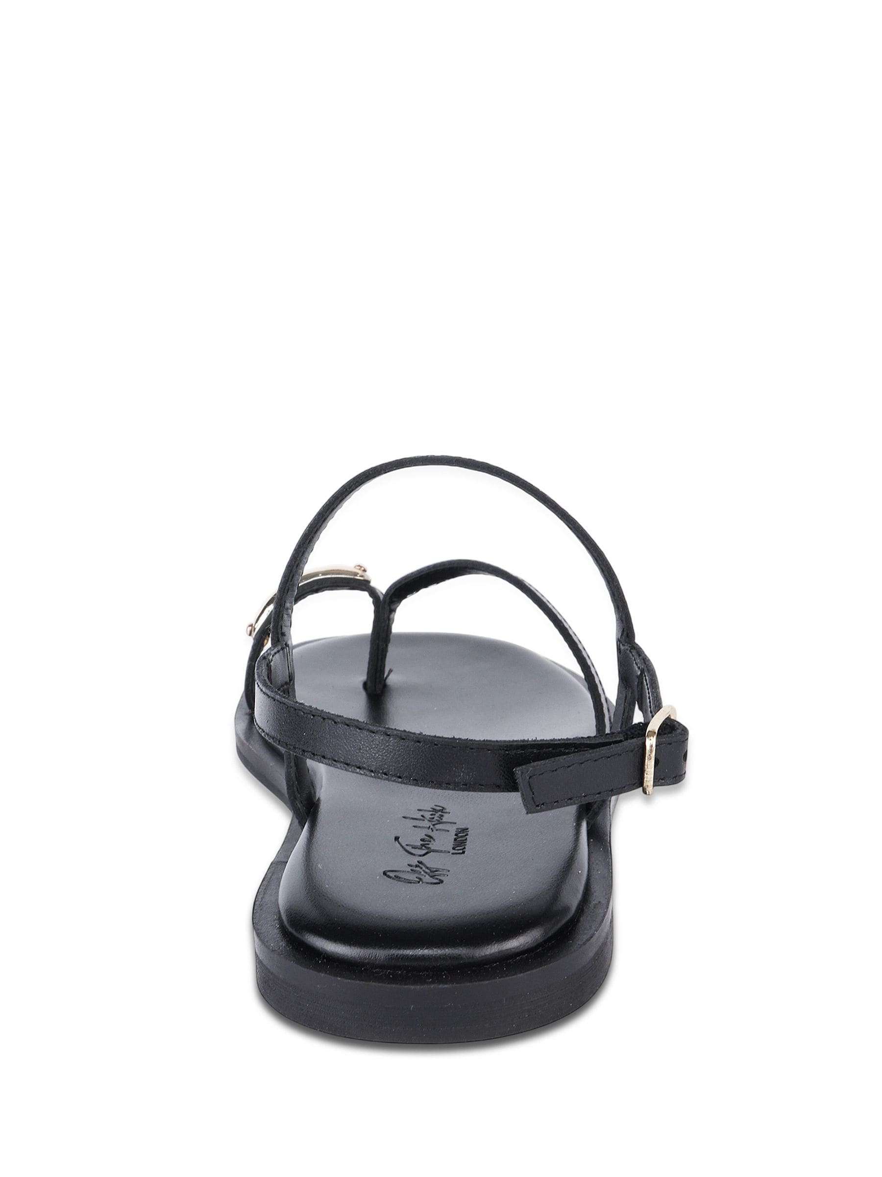 Buy Off The Hook Black Tia Leather Toe Loop Backstrap Flat Sandals