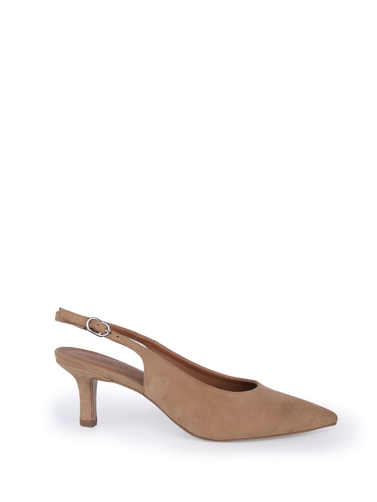 Off The Hook Natural Kylie Suede Pointed Toe Slingback Flare Heel Pumps - Image 2 of 6 Off The Hook Natural Kylie Suede Pointed Toe Slingback Flare Heel Pumps - Image 2 of 6