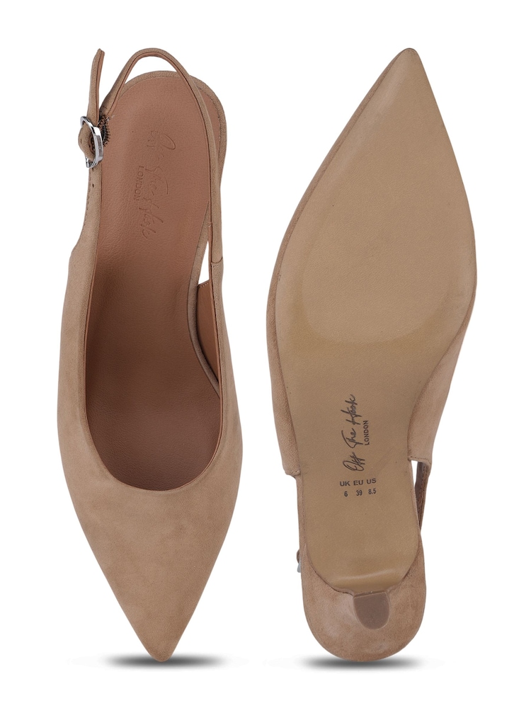 Off The Hook Natural Kylie Suede Pointed Toe Slingback Flare Heel Pumps - Image 6 of 6 Off The Hook Natural Kylie Suede Pointed Toe Slingback Flare Heel Pumps - Image 6 of 6