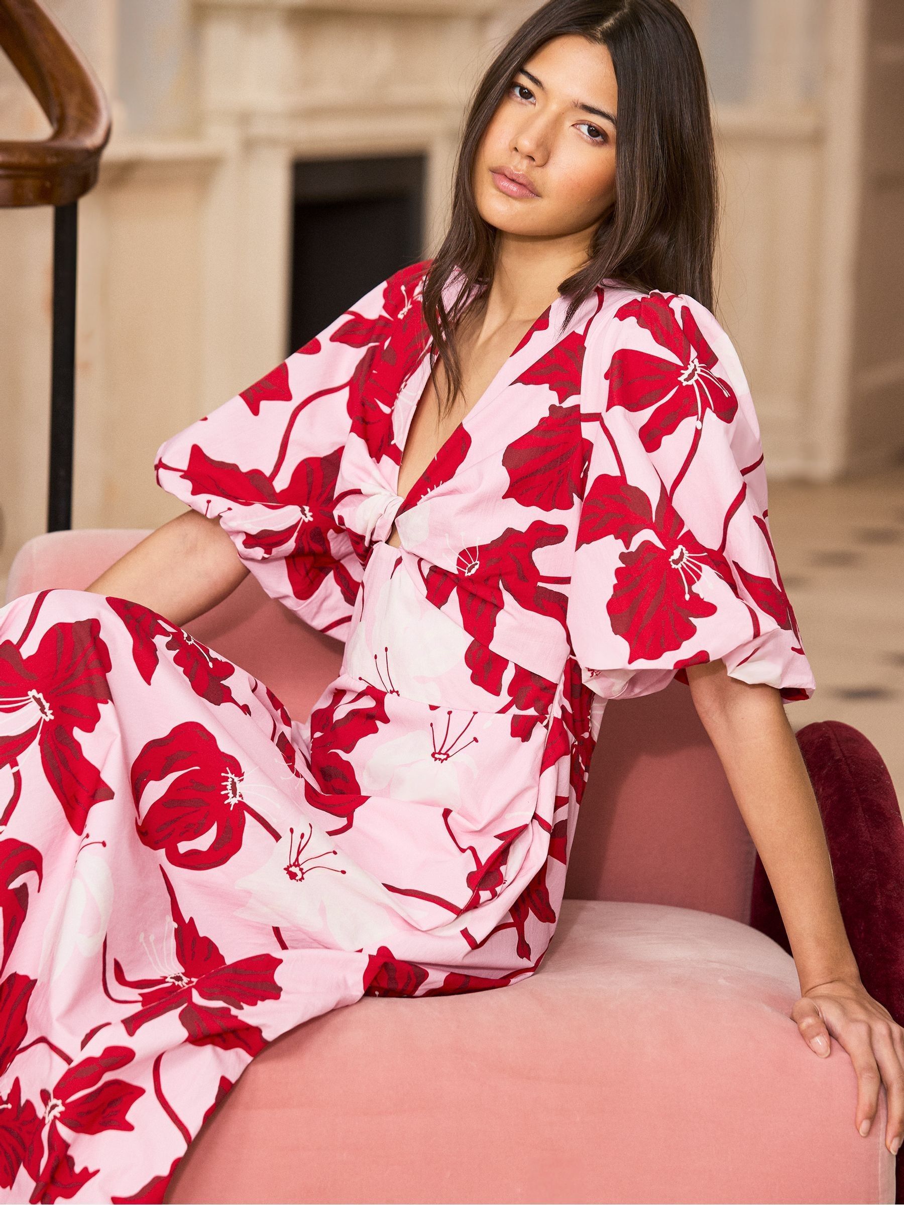 pilar mixed media long sleeve dress Pilar Midi Dress - Fuchsia