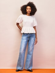 Ro&Zo White Broderie Tie Back Puff Sleeve Top - Image 2 of 5